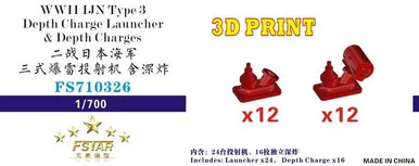 1/700 Five Star Models Scale WWII IJN Type 3 Depth Charge Launcher & Depth Charges 3D Print (Launcher x24 Depth Charge x16)