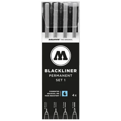 Molotow Markers MLW 200486 Blackliner Pen 4Pc Set #1 (.05, .1, .2, .4Mm)