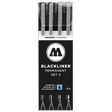 Molotow Markers MLW 200487 Blackliner Pen 4Pc Set #2 (.3, .5, .7, 1Mm)