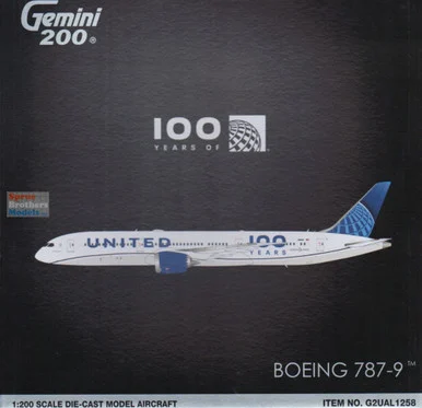 GEMG21258 1:200 Gemini Jets United Airlines B787-9 Reg #N61101 '100 Years' (pre-painted/pre-built)