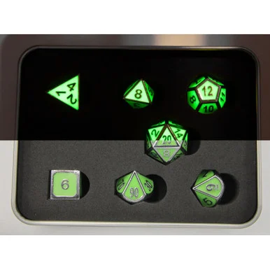 Critical Hit Collectibles GLOW GREEN Shadow Set of 7 Metal Polyhedral Dice w/ Silver Numbers for D20 Based RPG's - Critical Hits