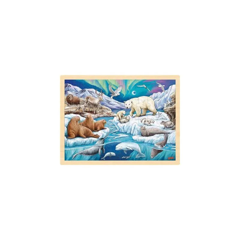 Puzzle: ANIMALS of the ARCTIC OCEAN 40x30x0.8cm, 96 pieces, wood, 3+ - GOKI