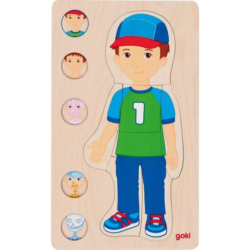 Puzzle: THE BOY HUMAN BODY 17.7x29.8x1.4cm, 29 pieces, 5 layers, wood, 4+ - GOKI