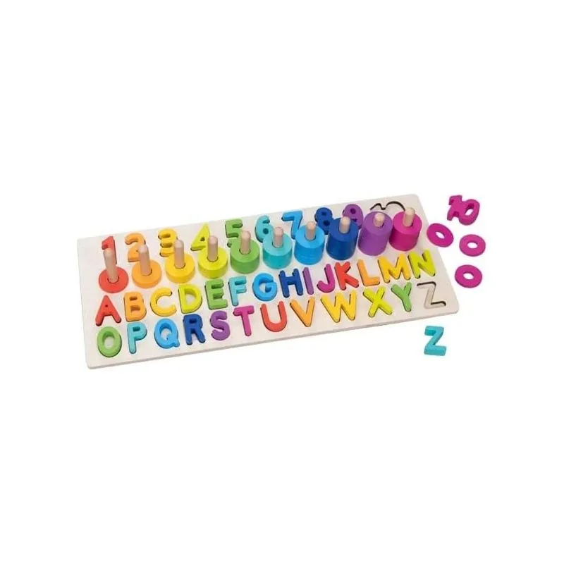 Puzzle: NUMBERS & LETTERS 43x18x7cm, 91 pieces, wood, 3+ - GOKI