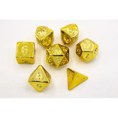 Critical Hit Collectibles Gold Set of 7 Almost Metal Polyhedral Dice w/ Gold Numbers for D20 Based RPG's - Critical Hits