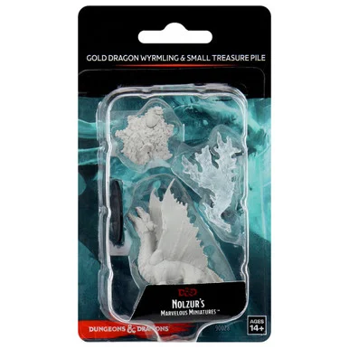 Wizkids 90028 Dungeons & Dragons Nolzur`s Marvelous Unpainted Miniatures: Gold Dragon Wyrmling & Small Treasure Pile