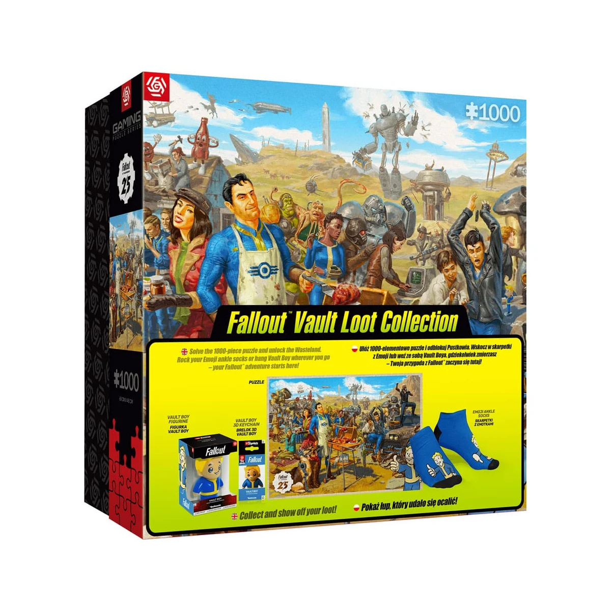 Fallout Vault Loot Collection Gift Set (Puzzle, Socks, Figure, and Keychain) - Good Loot