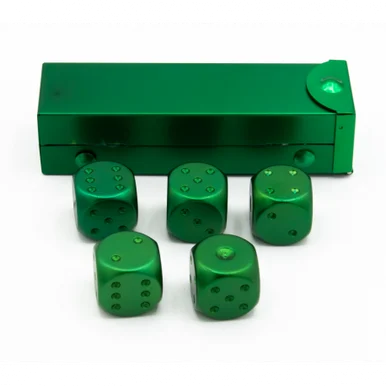Critical Hit Collectibles Green Set of 5 Metal D6 Pipped and in a Metal Container - Critical Hits