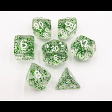 Critical Hit Collectibles Green Set of 7 Glitter Polyhedral Dice w/ White Numbers for D20 Based RPG's - Critical Hits