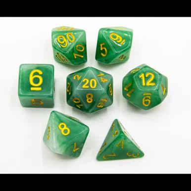 Critical Hit Collectibles Green Set of 7 Jade Polyhedral Dice w/ Gold Numbers for D20 Based RPG's - Critical Hits