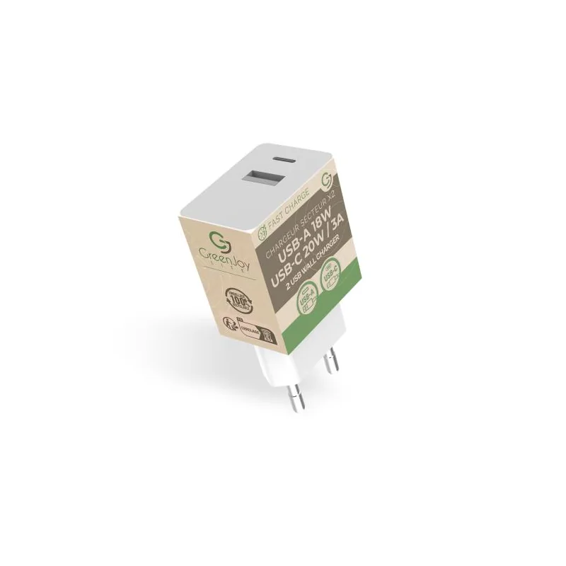 20W 2-port mains adapter charger (USB A and USB C) - Bulk - White