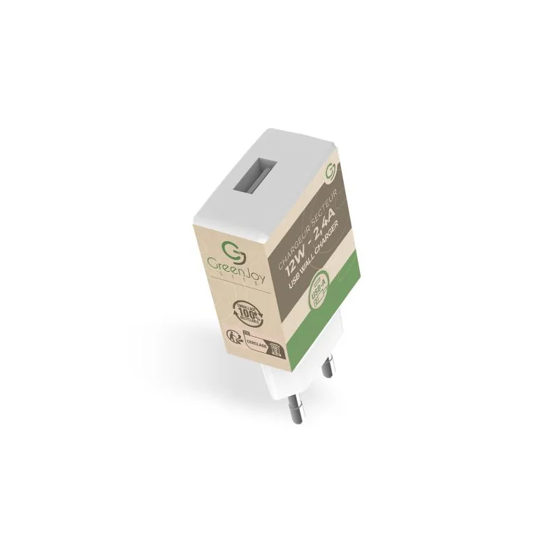 1 port 12V/2.4A USB Sector Tip Charger - Bulk - White