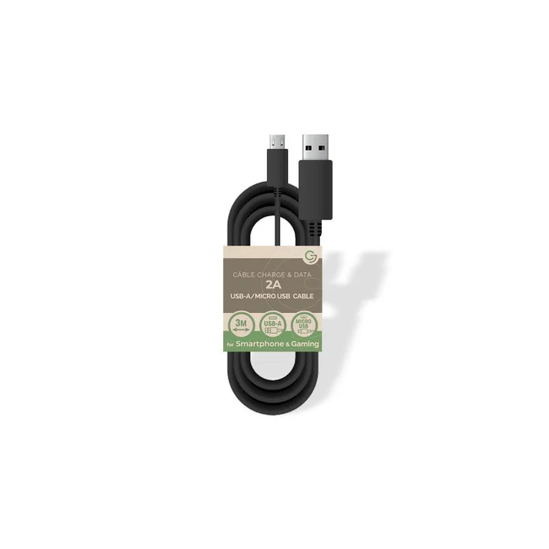 USB A/MicroUSB 5V/2A charge/data cable - 3m - Bulk - Black