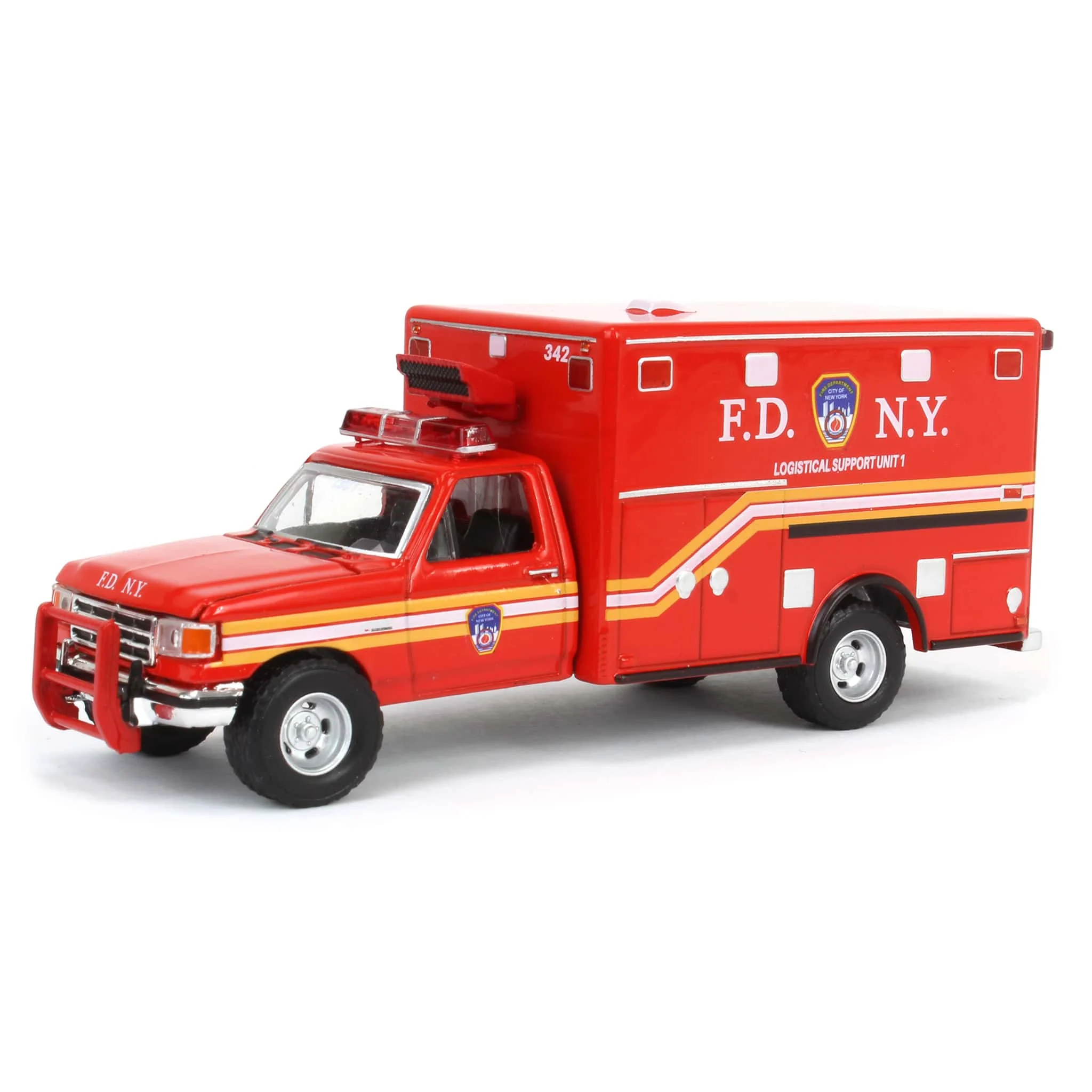 Greenlight Collectibles 1989 Ford F-350 Ambulance FDNY Logistics Support Unit 1:64 Scale Diecast Model