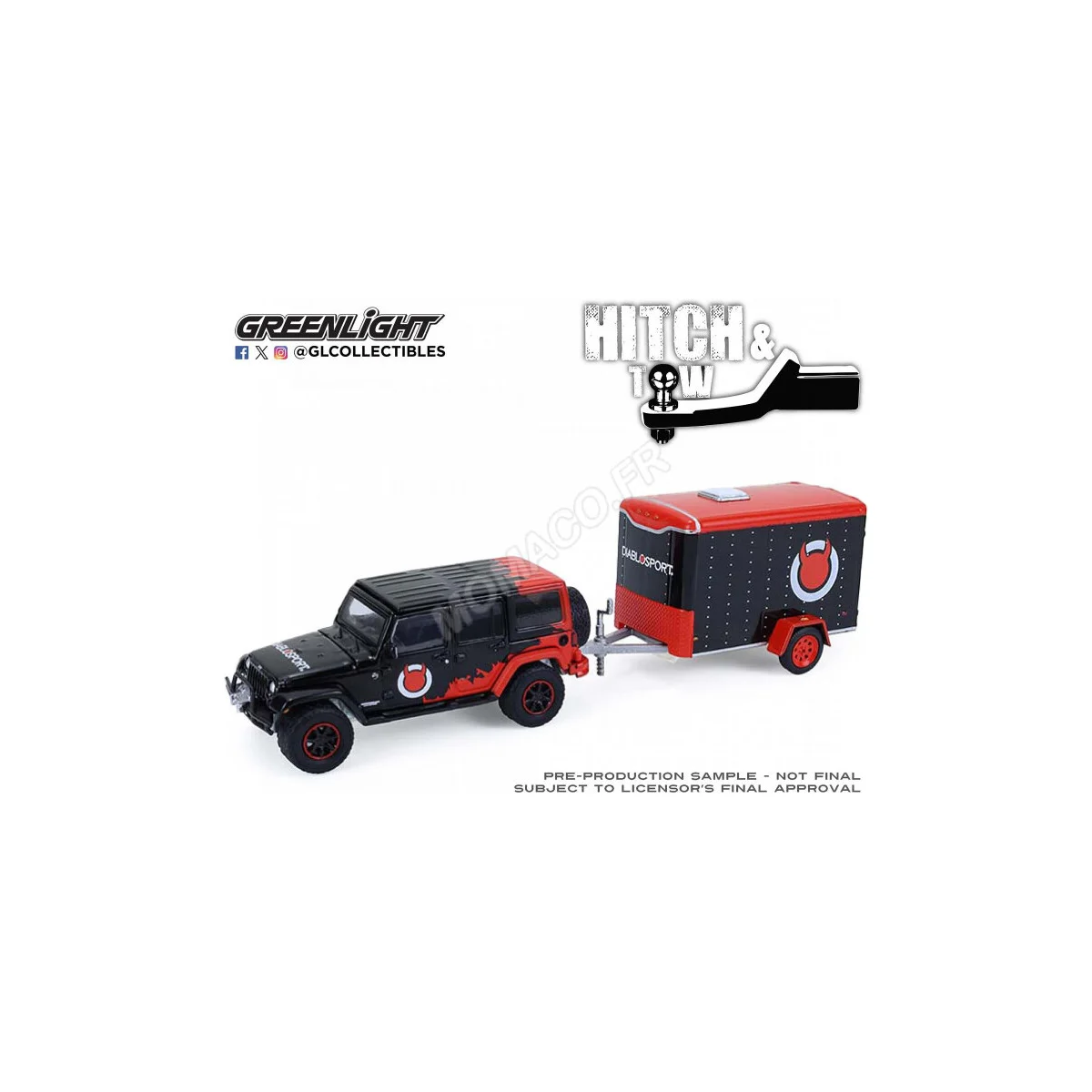 2012 jeep wrangler unlimited with "diablo sport" trailer (sold out) Die cast - GREENLIGHT