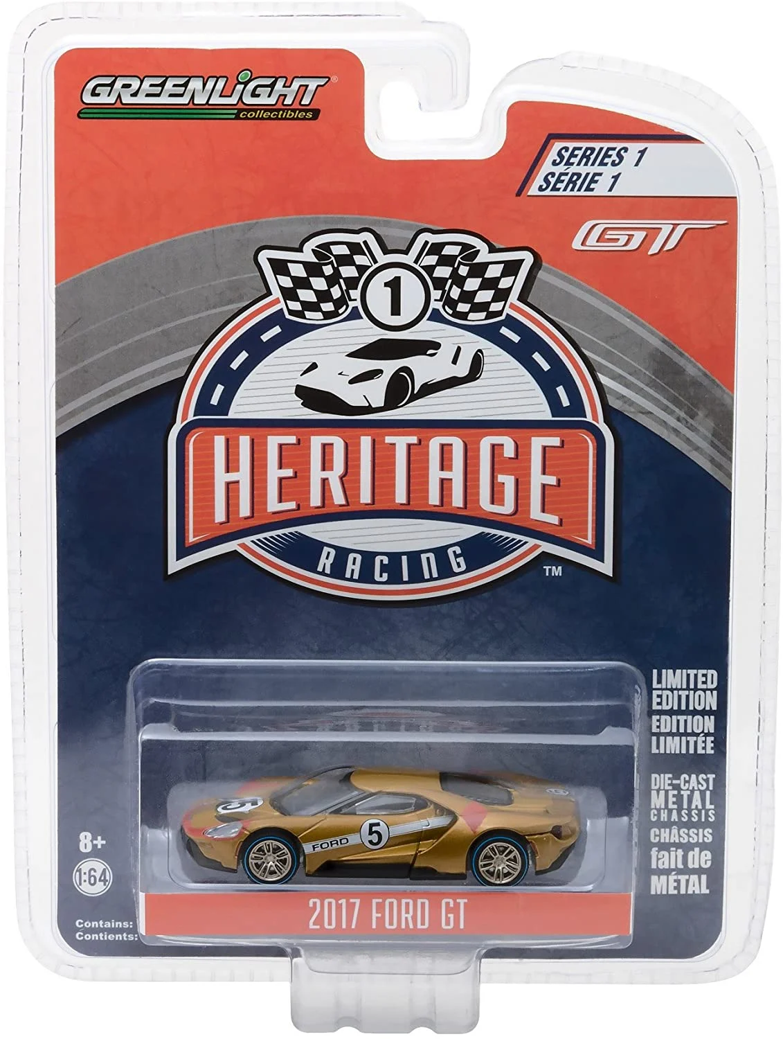 Greenlight Collectibles Heritage Racing – 2017 Ford GT #5, 24H Le Mans Tribute 1/64 Scale Diecast Model
