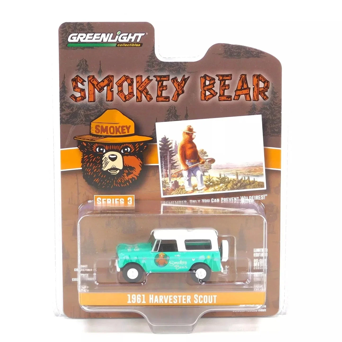 Greenlight Collectibles Smokey Bear Series 3 – 1961 International Harvester Scout “Remember, Only You Can Prevent Wildfires!” 1/64 Scale Diecast Model