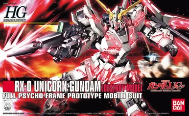 Bandai 5057399 #100 RX-0 Unicorn Gundam Destroy Mode Full Psycho-Frame Prototype Mobile Suit HGUC 1/144 Scale Model Kit