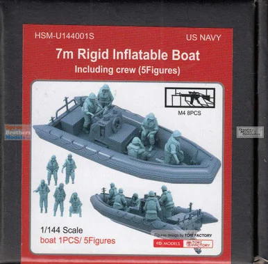 HSMU144001U 1:144 HS Models 7m Rigid Inflatable Boat Including Crew (5 figures)
