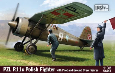 1/32 IBG Models PZL P.11c Polish Fighter with Pilot and Ground Crew Figures Plastic Model Kit