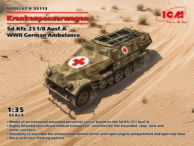 1/35 ICM Sd.Kfz.251/8 Ausf.A Krankenpanzerwagen Ambulance Halftack Plastic Model Kit - ICM Models