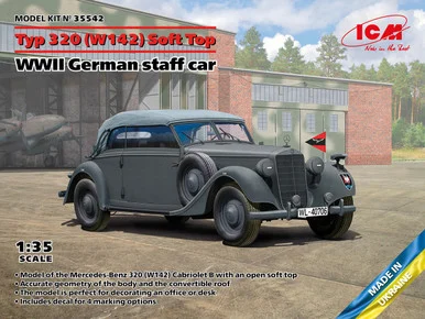 1/35 ICM Type 320 W142 Cabriolet Soft Top WWII German Staff Car Plastic Model Kit - ICM Models