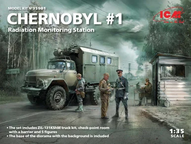 1/35 ICM Chernobyl#1. Radiation Monitoring Station (ZiL-131KShM truck & 5 figures & diorama base with background)