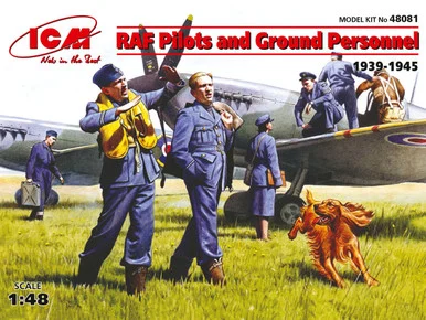 1/48 ICM RAF Pilots and Ground Personnel (1939-1945) (7 figures - 3 pilots, 3 mechanics, 1 WREN member, and dog figure)