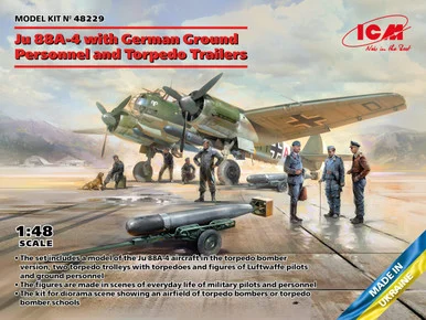 1/48 ICM Ju 88A-4 with German Ground Personnel and Torpedo Trailers