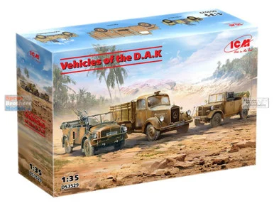 ICMDS3529 1:35 ICM Vehicles of the DAK (L3000S Truck, Kfz.70 & Kfz.2)