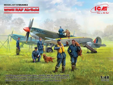 1/48 WWII RAF Airfield (Spitfire Mk.IX, Spitfire Mk.VII & Figures) - ICM Models