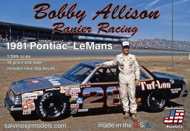 Salvinos JR Models RRLM1981D Rainier Racing 1981 #28 Pontiac LeMans Tuflon,Driven by Bobby Allison 1/24 Scale Model Kit
