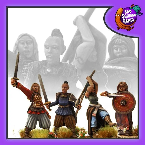 Shieldmaiden Fanatics, 28 mm Scale Model Metal Figures - Bad Squiddo Games