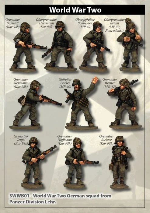Second World War German Panzer Lehr Grenadier Squad, 28 mm Scale Model Metallic Figures - Artizan Designs