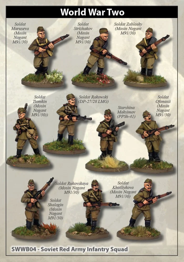 Second World War Soviet Army Infantry Squad, 28 mm Scale Model Metallic Figures - Artizan Designs