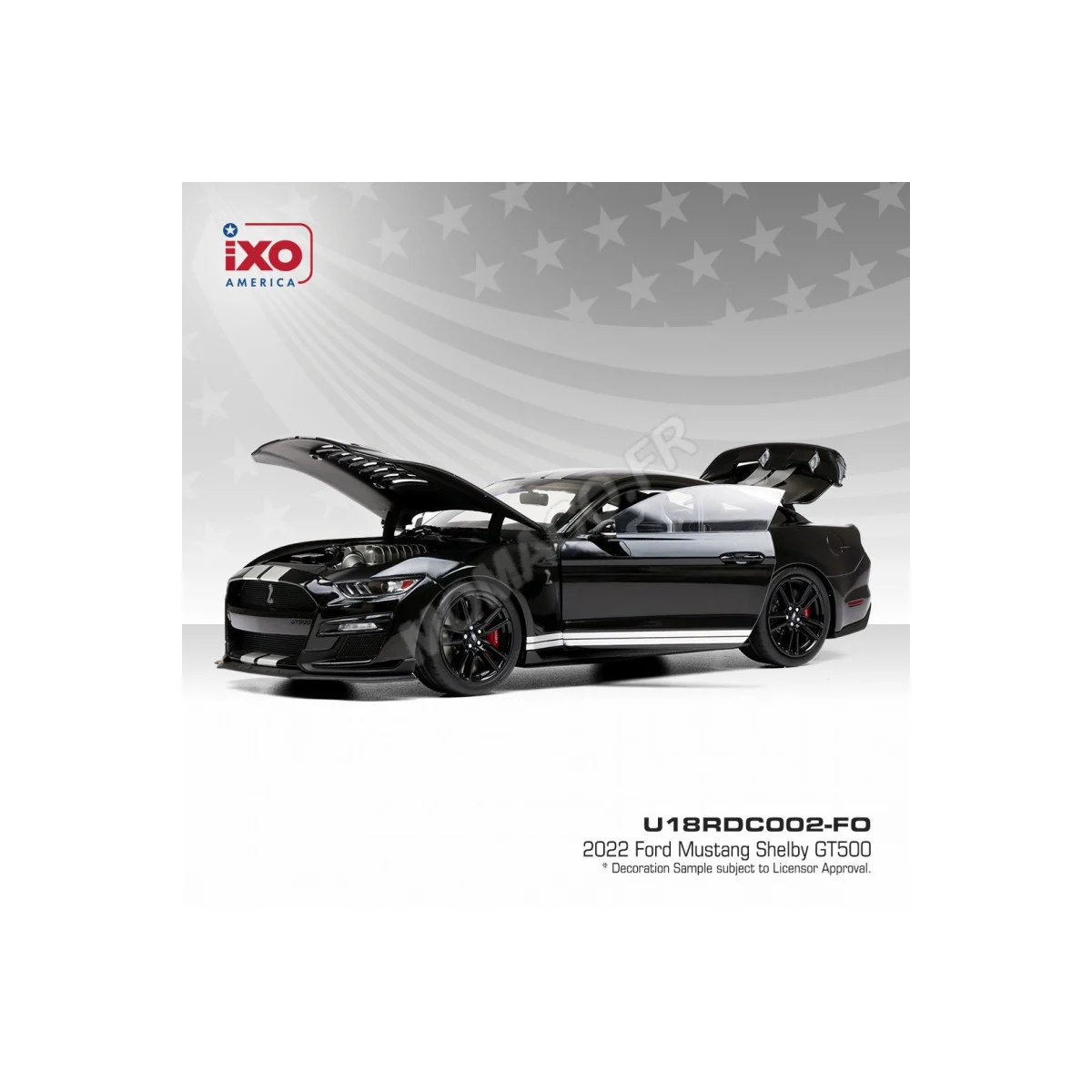 2022 ford mustang shelby gt500 black with white stripes Die cast - IXO MODELS