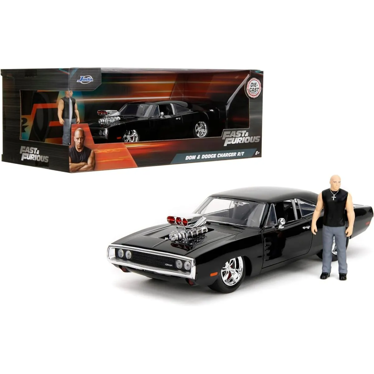 1:24 dodge charger w/dom toeretto figure black ff 1970 Die cast - Jada Toys