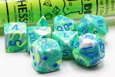 Chessex 30046 Festive Garden/Blue Polyhedral 7-Dice Set (with bonus die)