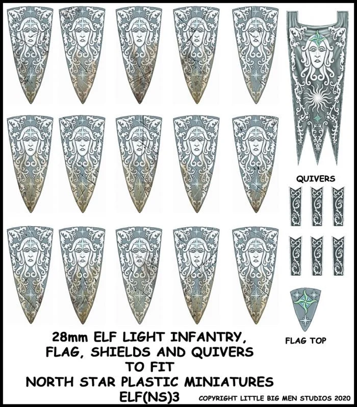 Little Big Men Studios Elf Light Infantry Banner, Shield & Quiver Transfers Set #3, 28mm Scale - LBMS
