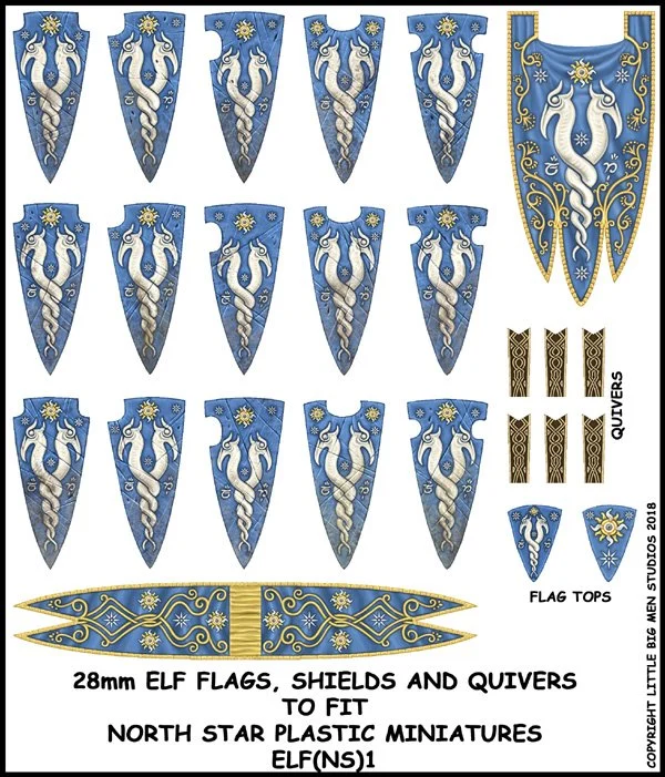 Little Big Men Studios Elf Banner, Shield & Quiver Transfers Set #1, 28mm Scale - LBMS