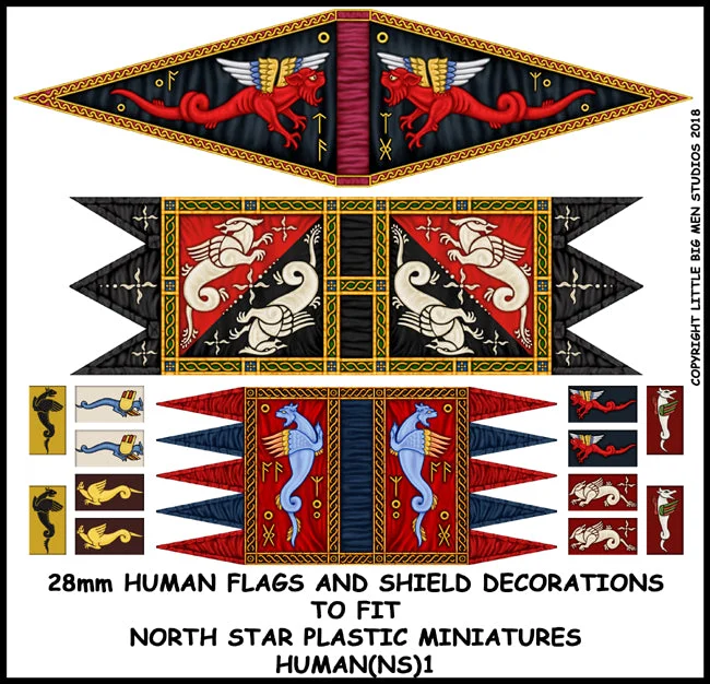 Little Big Men Studios Oathmark Human Banner & Shield Transfers #1, 28mm Scale - LBMS