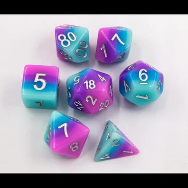 Critical Hit Collectibles Light Blue/Blue/Purple Set of 7 Multi-Layer Polyhedral Dice w/ Silver Numbers for D20 Based RPG's