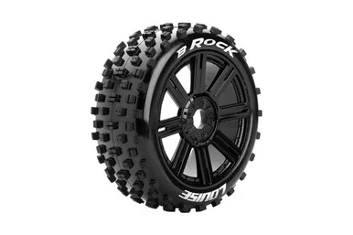 Louise RC L-T3270SB B-Rock 1/8 Off-Road Buggy Tires, 17mm Hex, Mounted on Black Spoke Rim, Soft, Front/Rear, 1 Pair