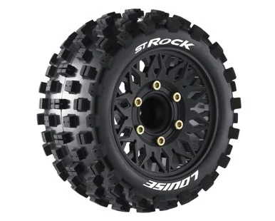 Louise RC L-T3273SX ST-Rock 1/10 Stadium Truck Tires, Soft, 0 & 1/2' Offset Hex, 12mm 14mm & 17mm, Black Rim, 1 Pair