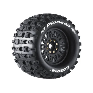 Louise RC L-T3321X MFT MT-Pioneer Sport 1/8 Monster Truck Tires, 17mm Hex, 0" & 1/2" Offset Mounted on Black Rims, 1 Pair