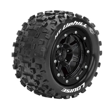 Louise RC L-T3330SB MFT MT-Uphill 1/10 Monster Truck Tires, 1/2" Offset, 17mm Hex, Soft, Mounted on Black Rim, 1 Pair