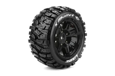 Louise RC L-T3350B MFT X-Mallet Sport Monster Truck Tires, 24mm Hex, Mounted on Black Rim (2), fits X-MAXX