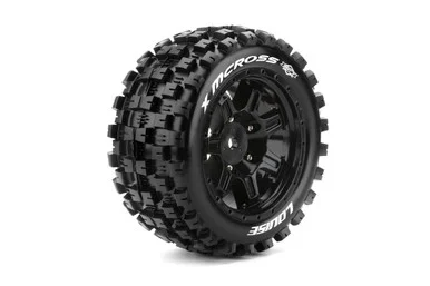 Louise RC L-T3352BM MFT X-Mcross Sport Monster Truck Tires, 24mm Hex, Mounted on Black Rim (2), fits Arrma Kraton 8S