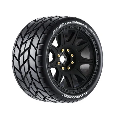 Louise RC L-T3353SB MT-Rocket Speed 1/8 Monster Truck Tires, 0 & 1/2 Offset, 17mm Removable Hex on Black Rim, Soft (2)