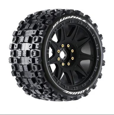 Louise RC L-T3354SB MT-Uphill Speed 1/8 Monster Truck Tires, 0 & 1/2 Offset, 17mm Removable Hex on Black Rim, Soft (2)